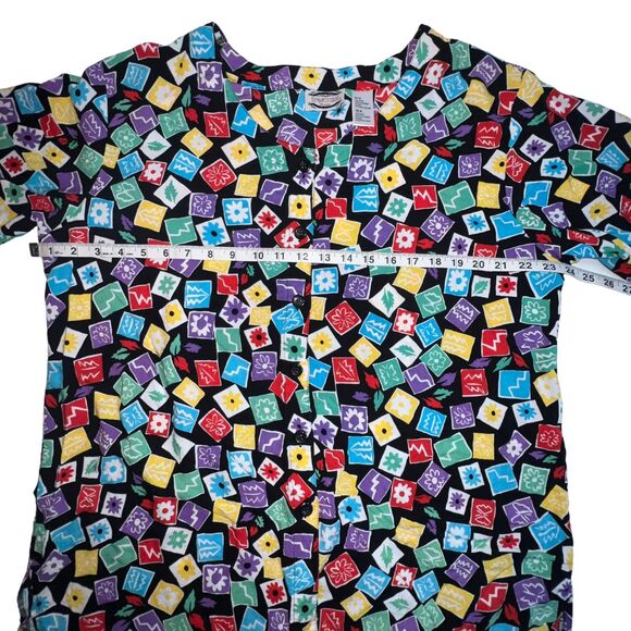 VTG Separate Issue Top Women 20 Button Front Colorblock Floral 80s 90s Shirt - Picture 9 of 10